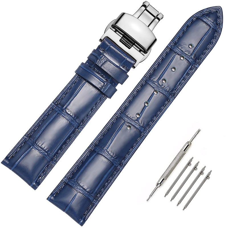 MORANO Moran Quick Release Leather Watch Bands Deployment Butterfly Buckle 18mm 20mm 22mm 24mm Blue Black Brown Calfskin Replacement Watch Strap for Men & Women - Image 1